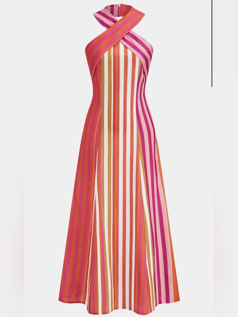 Commense Striped Cross Halter Maxi Dress
